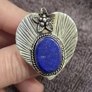 Vintage style, boho, Victorian style silver plated natural stone ring 8